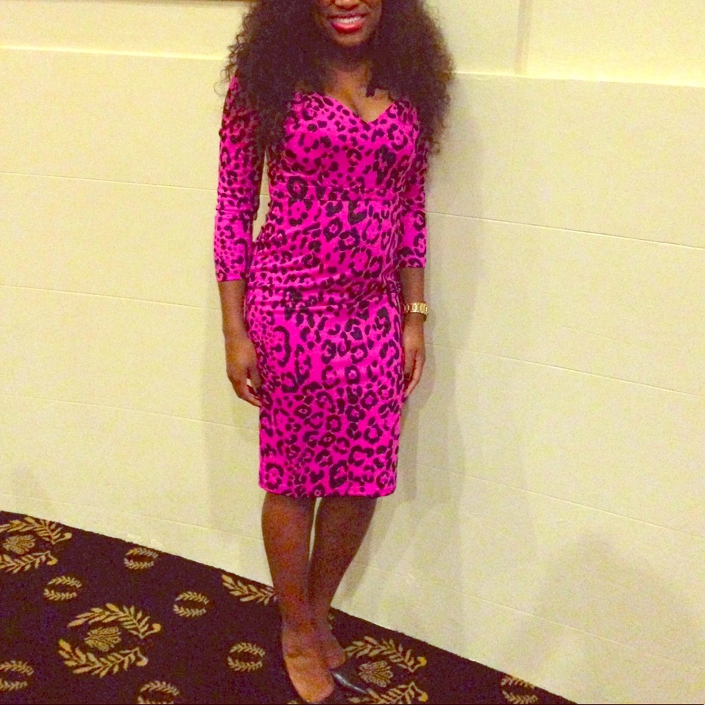 Long sleeve pink leopard midi dress